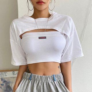 Set: Applique Tube Top + Short-sleeve Cropped T-shirt
