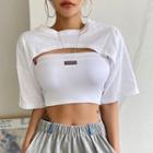 Set: Applique Tube Top + Short-sleeve Cropped T-shirt