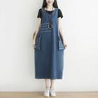 Pocketed Sleeveless Denim Dress Blue - One Size