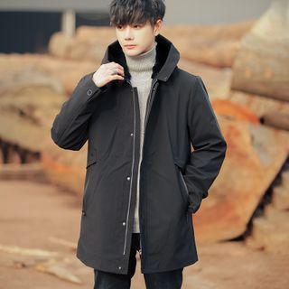 Detachable Faux Fur Trim Lettering Print Hooded Zip Jacket