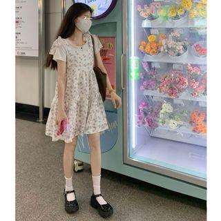 Sleeveless Floral A-line Dress / Short-sleeve Crew Neck T-shirt