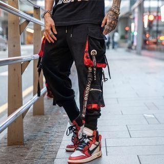 High-waist Letter Straight-cut Cargo Pants