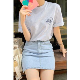 Letter & Heart Print T-shirt