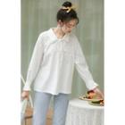 Tie-neck Pintuck Long-sleeve Blouse White - One Size