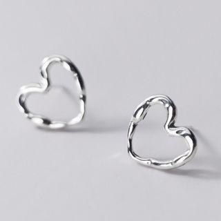 Heart Ear Stud 1 Pair - S925 Sterling Silver Earring - One Size