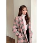 Double-breasted Plaid Coat Pink - One Size