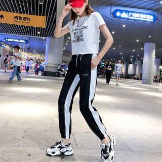 Short-sleeve Lettering T-shirt / Contrast Trim Sweatpants / Set