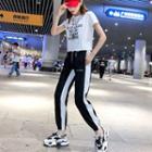 Short-sleeve Lettering T-shirt / Contrast Trim Sweatpants / Set