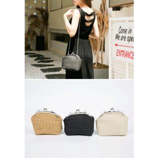 Snap-button Woven Shoulder Bag