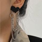 Heart Chained Alloy Brooch Silver & Black - One Size