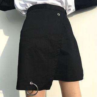 Ring-accent Asymmetric High-waist A-line Skirt