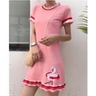Flamingo Embroidered Short-sleeve Knit Dress