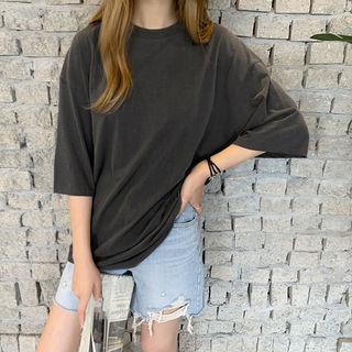 Drop-shoulder Cotton T-shirt Charcoal Gray - One Size