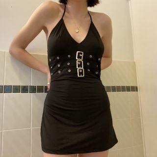 Halter Grommet Mini Bodycon Dress
