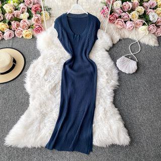 U-neck Ribbed Sleeve Knit Dress