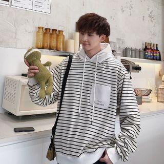 Lettering Striped Hooded Oversize Sweatshirt