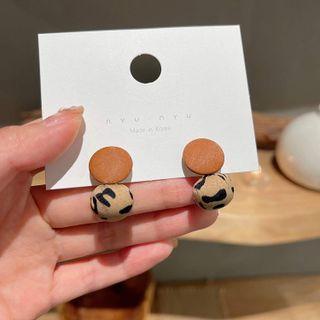 Leopard Print Dangle Earring 1 Pair - S925 Silver Needle Earring - Khaki & Leopard - Khaki - One Size
