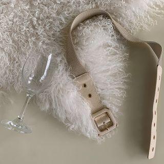 Square-buckle Banded Belt Light Beige - One Size