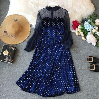 Long-sleeve Panel Midi Chiffon Dress