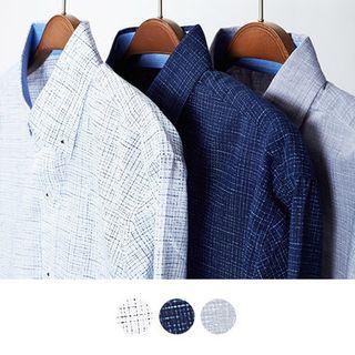 Contrast-cuff 3/4-sleeve Patterned Shirt