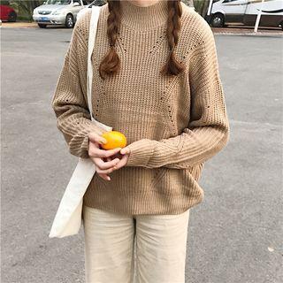 Plain Cutout Mock-neck Sweater