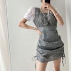 Square-neck Color-block Drawstring-side Dress