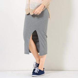 Slit-side Maxi Skirt Light Gray - One Size