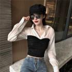 Contrast Panel Long-sleeve Cropped Top