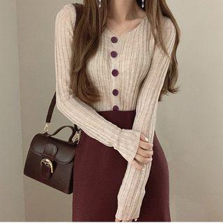 Ribbed Knit Top Khaki - One Size