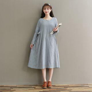 Long-sleeve Midi A-line Dress Light Blue - One Size