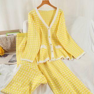 Set: Pattern Cardigan + Knit Wide Leg Pants