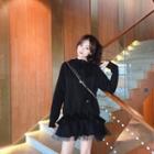 Mock-two Mesh Long-sleeve Loose-fit Dress As Figure - One Size