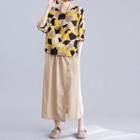 Elbow-sleeve Pattern Top / Midi Skorts