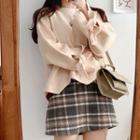 Bow-accent Sweater / Plaid Mini Pencil Skirt