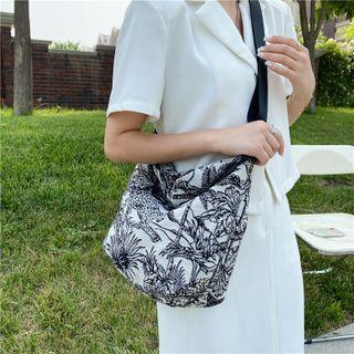 Floral Print Tote Bag Black & White - One Size