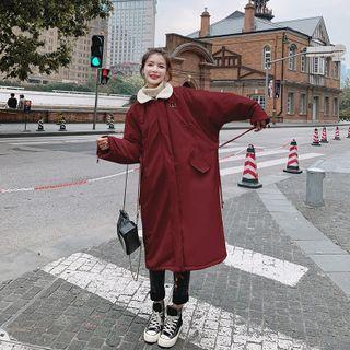 Plain Tie-waist Long Padded Coat