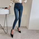Asymmetric-button High-waist Skinny Jeans