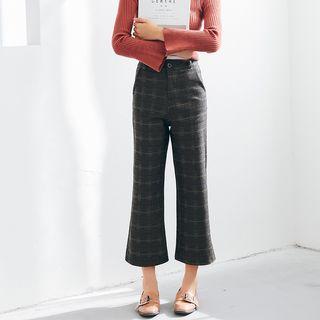 Plaid Cropped Boot Cut Pants