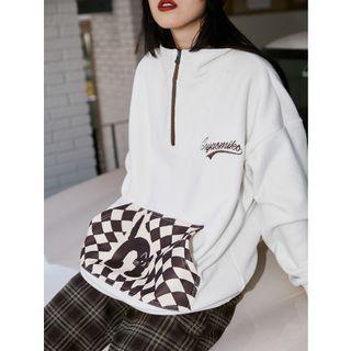 Check Panel Lettering Half-zip Sweatshirt