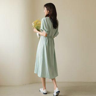 Plain Drawstring-waist Long Dress