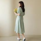 Plain Drawstring-waist Long Dress