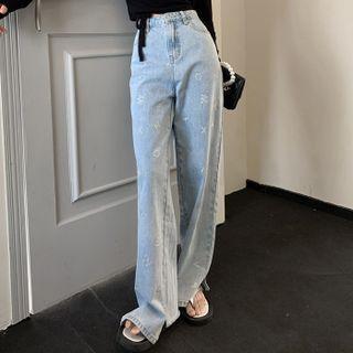 Rhinestone Embellished Loose Fit Jeans
