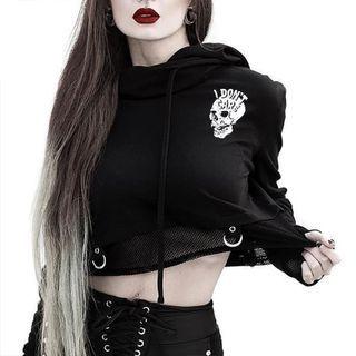 Skull Print Crop Hoodie