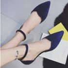Ankle Strap Pointed Faux Leather Flats