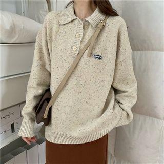 Melange Polo Neck Knit Top