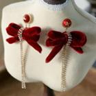 Wedding Flannel Bow Dangle Earring Earrings - Wine Red - One Size
