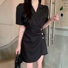 Short-sleeve V-neck Blazer A-line Dress