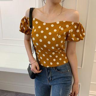 Off-shoulder Dotted Chiffon Top