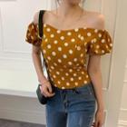 Off-shoulder Dotted Chiffon Top