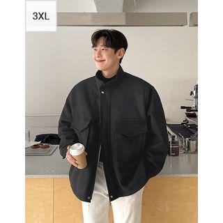 High-neck Dual-pocket Woolen Jacket